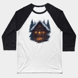 Wooden cottage in the winter forest. Baseball T-Shirt